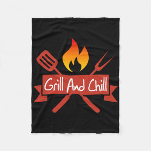 Grill And Chill Bbq Food Lover Funny  Fleece Blanket