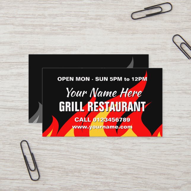 Grill and Wok restaurant business card template (Front/Back In Situ)
