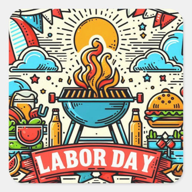 Grill & Chill Labour Day Celebration Square Sticker (Front)