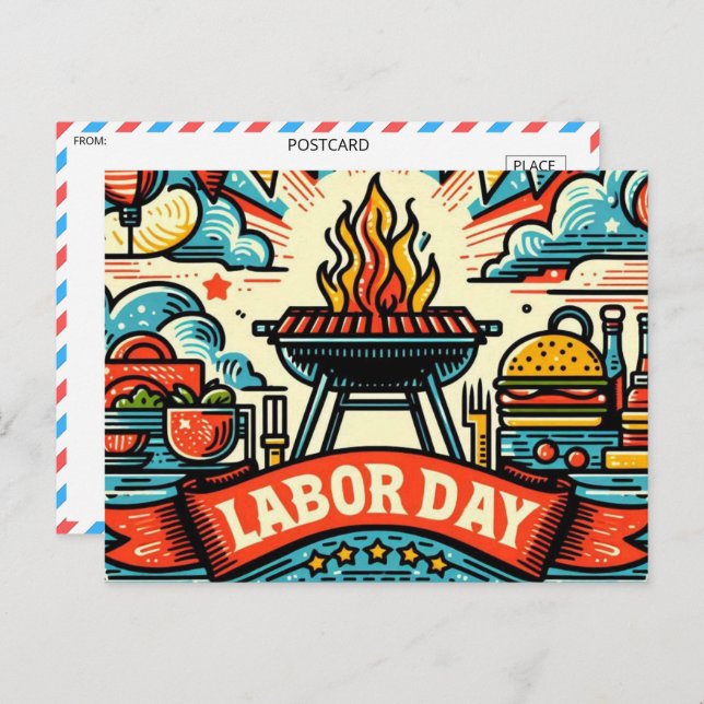 Grill & Chill Labour Day Greeting Postcard (Front/Back)