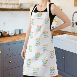 Grill chill wave repeat summer beach quote pattern apron