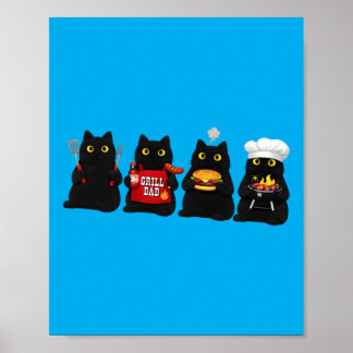 Grill Dad Cats Bbq Cookout Funny Kitten Family Poster