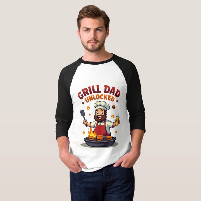 Grill Dad Unlocked – Funny BBQ Chef Dad Design" T-Shirt (Front Full)