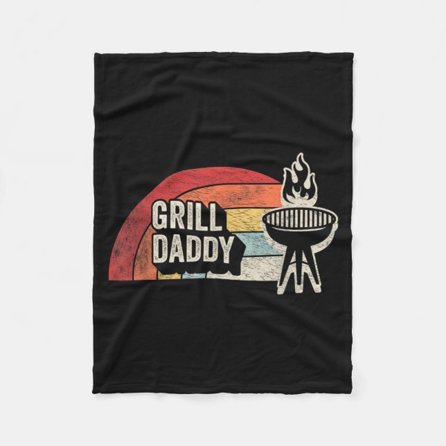 Grill Daddy Retro Sunset Bbq Graphic For Dad Fleece Blanket (Front)