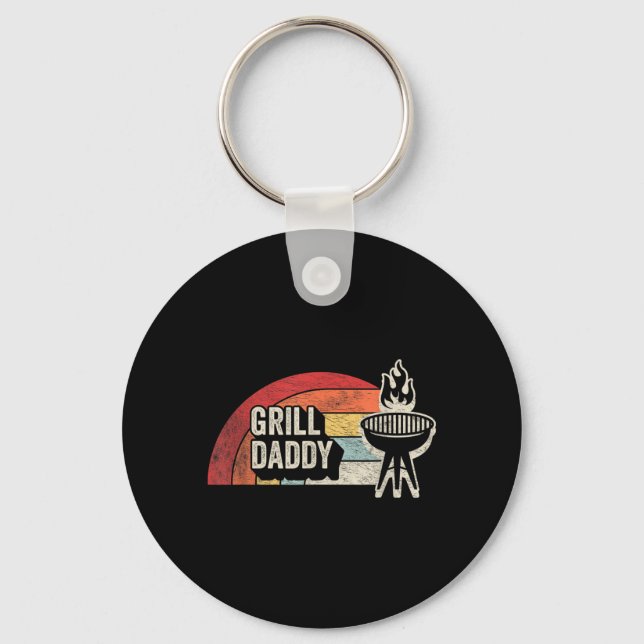 Grill Daddy Retro Sunset Bbq Graphic For Dad Key Ring (Front)