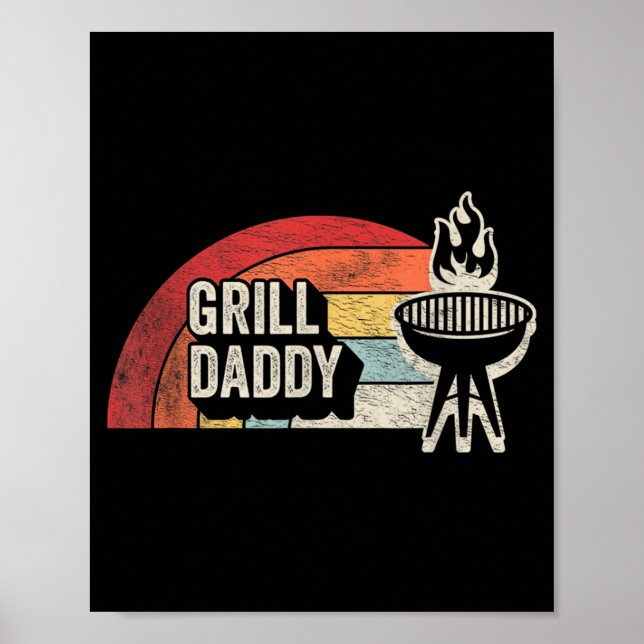 Grill Daddy Retro Sunset Bbq Graphic For Dad Poster (Front)