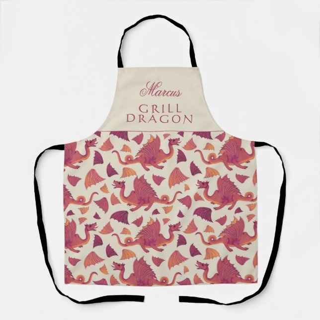 Grill Dragon Red Dragon Pattern Apron (Front)