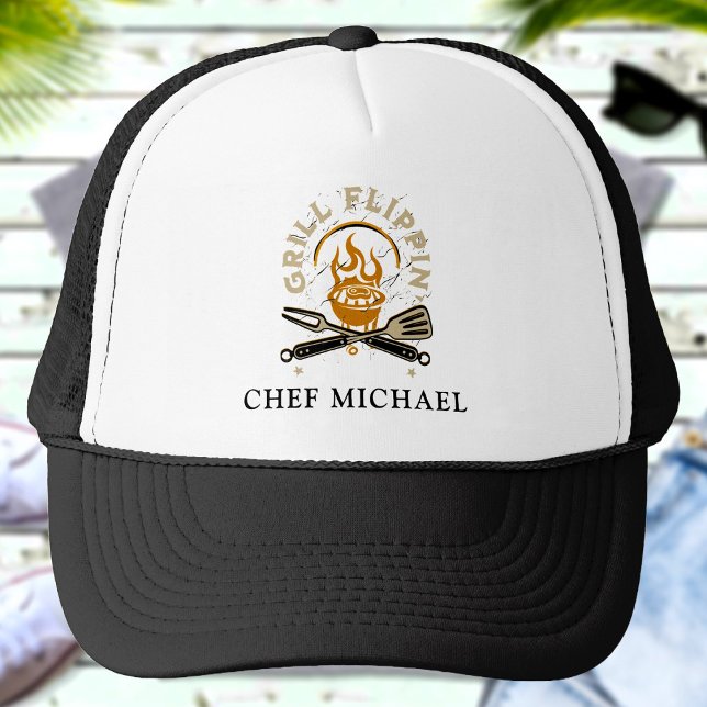 Grill Flippin Chef Custom Name Text Personalised Trucker Hat (Creator Uploaded)