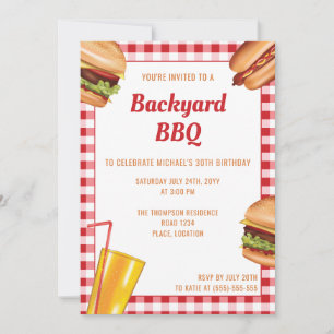 Grill Food Hamburger Hot Dog Backyard BBQ Birthday Invitation