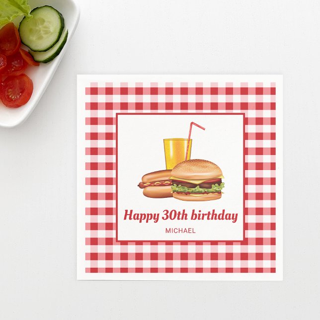 Grill Food Hamburger Hot Dog Backyard BBQ Birthday Napkin (Ideal for birthday parties, backyard barbecues, family reunions or picnics, for example.)