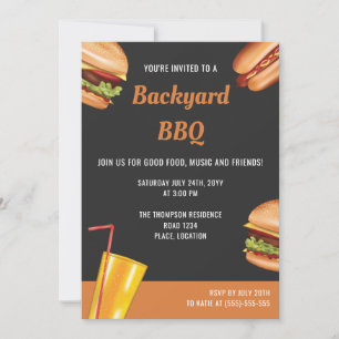 Grill Food Hamburger Hot Dog Summer Backyard BBQ Invitation