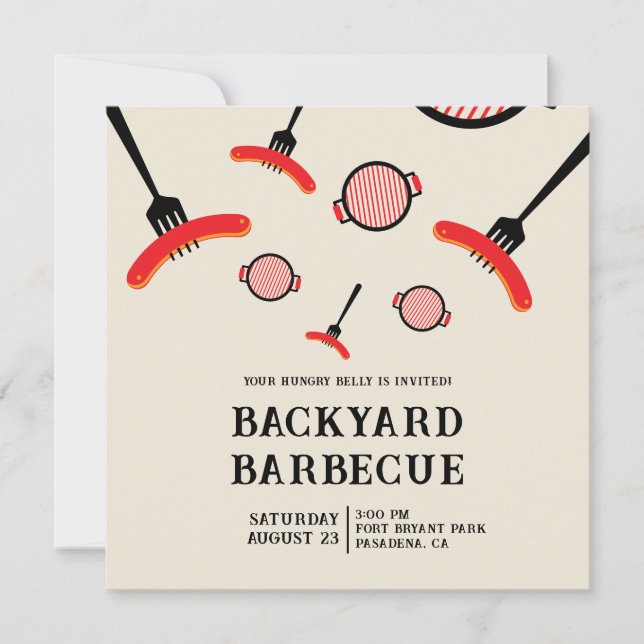 Grill & Fork BBQ Party Invitation (Front)
