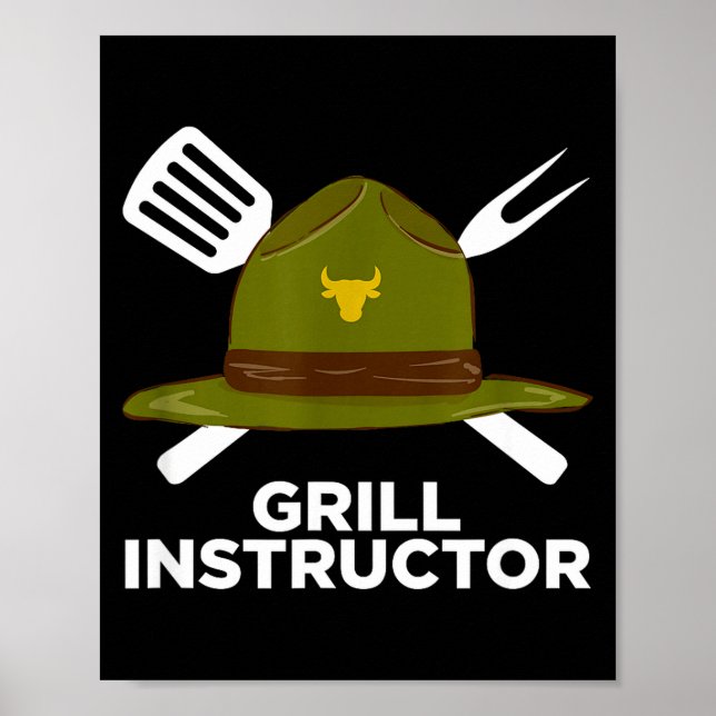 Grill instructor funny bbq pitmaster grilling dad poster (Front)