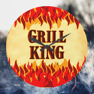 Grill King BBQ Red Flames Wall Clock