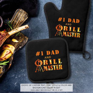 GRILL MASTER #1 Dad Oven Mitt & Pot Holder Set