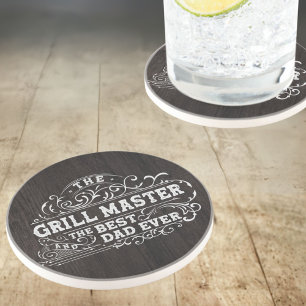 Grill Master and Best Dad Ever Fathers Day Black Coaster