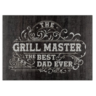 Grill Master and Best Dad Ever Fathers Day Black Cutting Board