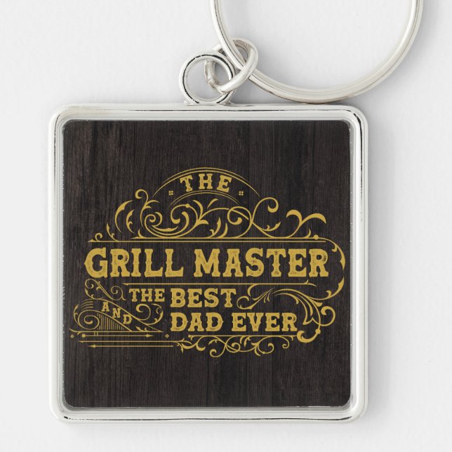 Grill Master and Best Dad Ever Fathers Day Black Key Ring (Front)