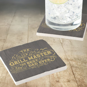 Grill Master and Best Dad Ever Fathers Day Black Stone Coaster