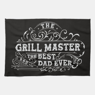 Grill Master and Best Dad Ever Fathers Day Black Tea Towel
