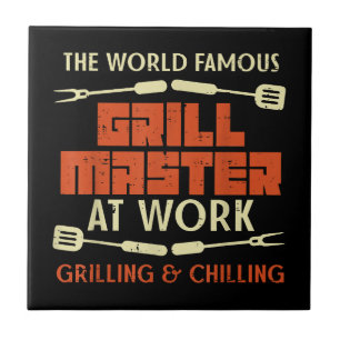 Grill Master At Work Grilling Chilling Funny Bbq P Ceramic Tile