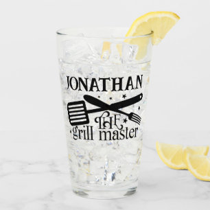 Grill Master BBQ Chef Cook Gift for Him Name Glass