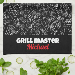 Grill master bbq foodie men dad husband tea towel