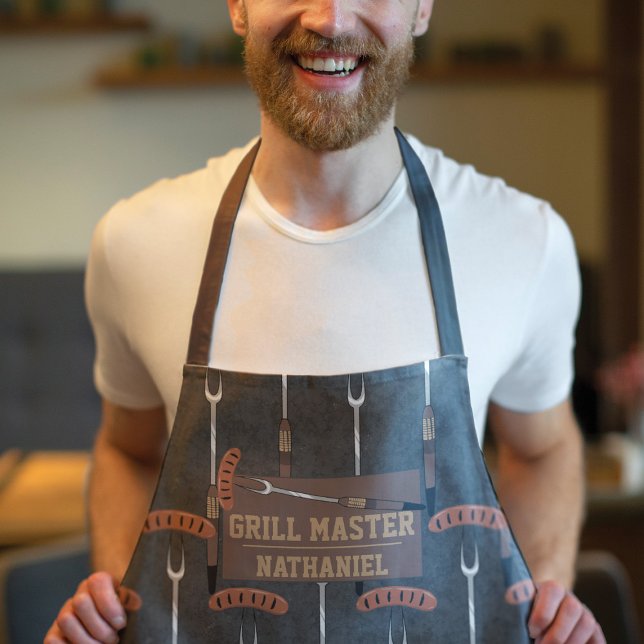 Grill Master Black Sausage Grilling Fork Name Apron (Creator Uploaded)