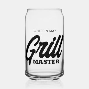 Grill Master can glass with custom BBQ chef name