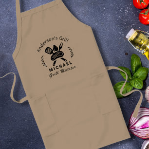Grill Master Chef with Utensil Graphic Custom Long Apron