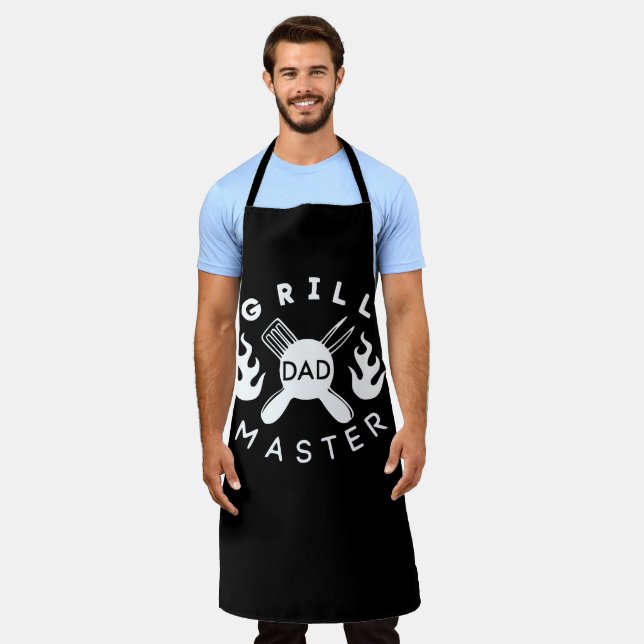 Grill Master Dad Black and White Lettering Apron (Worn)