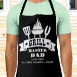 Grill Master Dad Black Apron<br><div class="desc">Custom black apron for the best dad ever on Christmas,  Father's Day or his birthday featuring illustrations of a barbecue grill and "Grill Master Dad" in fun white typography.</div>