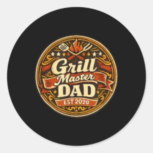 Grill Master Dad Est 2020 Vintage Bbq Grilling Classic Round Sticker