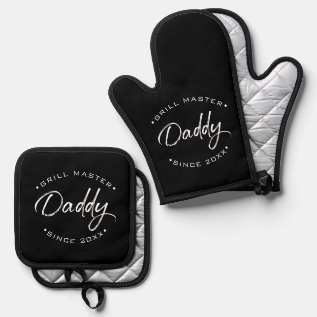 Grill Master Daddy Personalised Year Oven Mitt & Pot Holder Set (Front/Back)