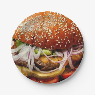 grill master father's day hamburger cheeseburger paper plate