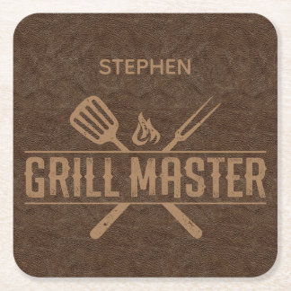 Grill Master Faux Leather Square Paper Coaster