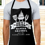 Grill Master Grandpa Black Apron<br><div class="desc">Custom Father's Day,  Christmas or birthday gift for the best grandpa ever,  this black apron features illustrations of a barbecue grill and "Grill Master Grandpa" in fun typography. Add the names of his grandchildren and personalise whether he is called grandpa,  poppop,  papa,  pops,  etc.</div>