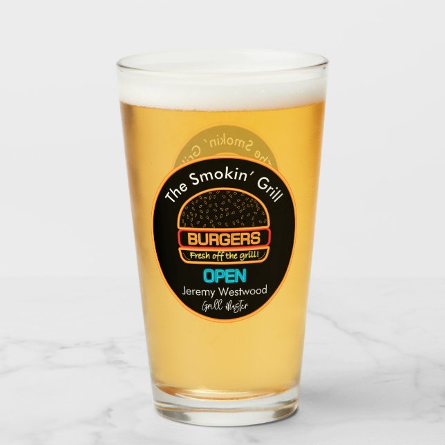 Grill Master Grilling Pint Beer Glass Drinkware (Front Filled)