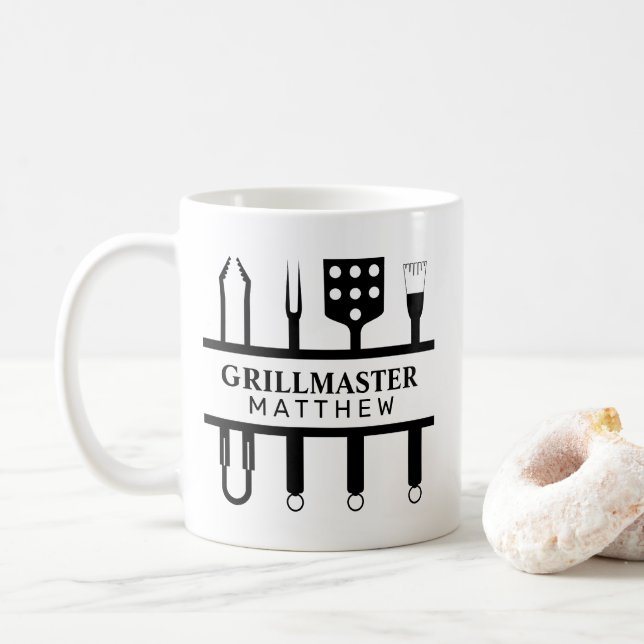 Grill master name fathers day coffee mug (With Donut)
