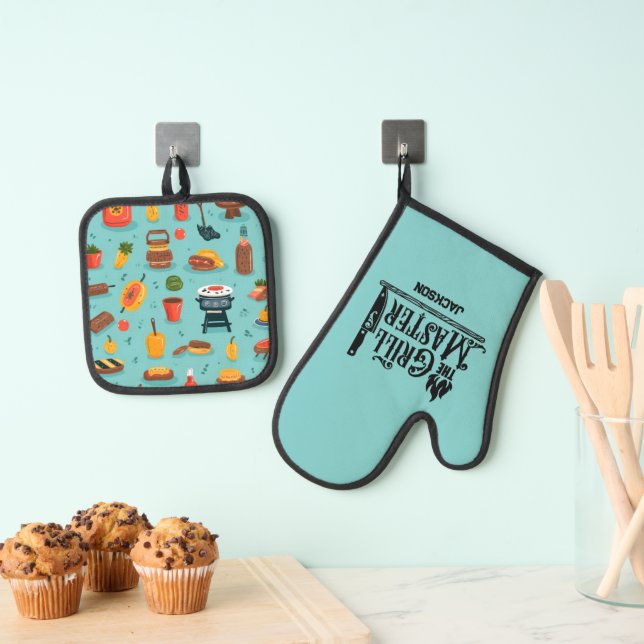 Grill Master Oven Mitt & Pot Holder Set (Insitu(Hanging))