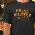 GRILL MASTER Personalised BBQ T-Shirt<br><div class="desc">The ultimate accessory for any self-respecting Grill Master: a personalised t-shirt featuring the title GRILL MASTER in flames and fire typography and a name or fun phrase or saying. It's the perfect way to show off your love of cooking outdoors, whether flipping burgers or smoking your favourite meats at a...</div>