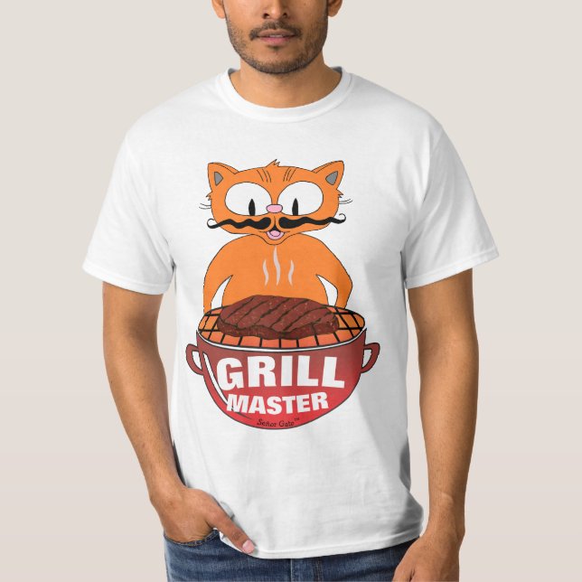 GRILL MASTER Señor Gato™ Grilling BBQ Funny T-Shirt (Front)