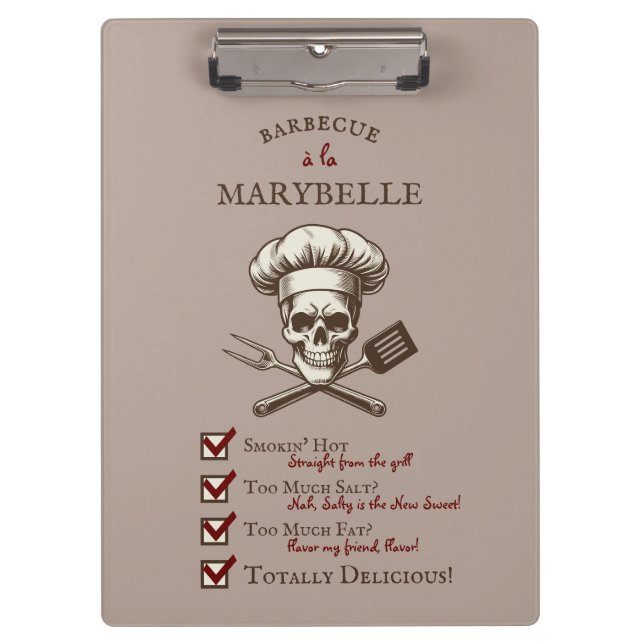 Grill Master Skully - Vintage Skull Illustration  Clipboard (Front)