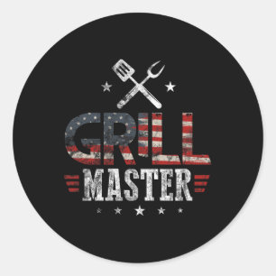Grill Master Usa Flag Patriotic Barbeque Bbq 4th O Classic Round Sticker