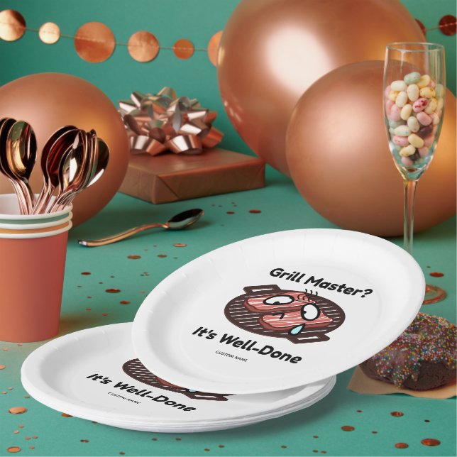 Grill Master Well Done Funny BBQ Dad Gift Paper Plate (Multi)