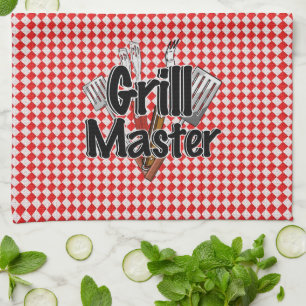 Grill Master with BBQ Tools & Picnic Table Tea Towel