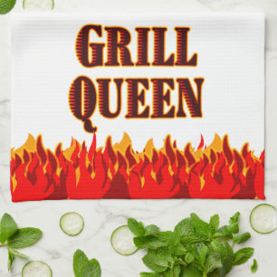 Grill Queen Red Flames BBQ Kitchen Towel