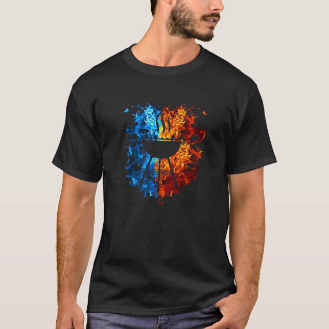 Grill Red Blue Fire Griller Meat Smoking Grilling  T-Shirt (Front)