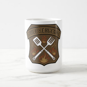 Grill Sergeant Badge Design with Spatula and Fork Coffee Mug
