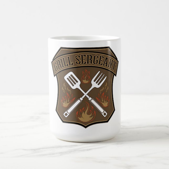 Grill Sergeant Badge Design with Spatula and Fork Coffee Mug (Center)